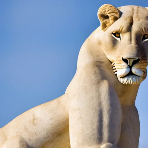 Image similar to a marble statue of a magnificent lioness, high detalle, 4k