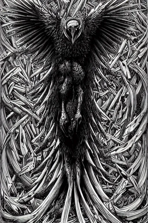 Image similar to raven monster, symmetrical, highly detailed, digital art, sharp focus, trending on art station, kentaro miura manga art style