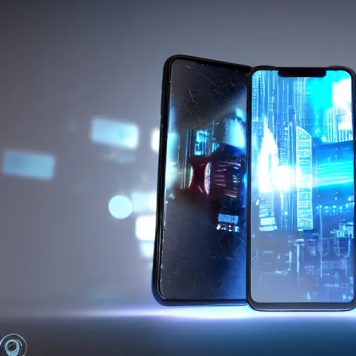 Prompt: cyberpunk smartphone with camera lens attached to it, ultra detailed, octane render, product photo