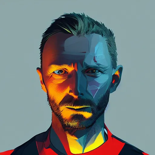 Prompt: Portrait of Thom Yorke half-human half-robot, mattepainting concept Blizzard pixar maya engine on stylized background splash comics global illumination lighting artstation lois van baarle, ilya kuvshinov, rossdraws