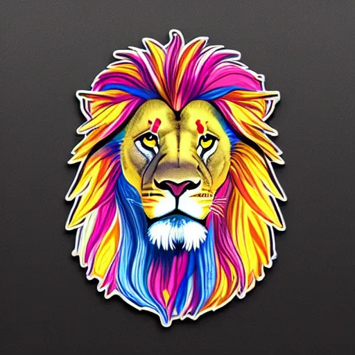 Prompt: A nice colorful male-lion with full mane sticker