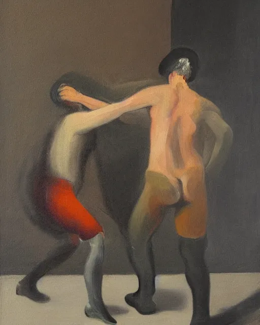 Prompt: painting of two figures in the style of Francis Bacon