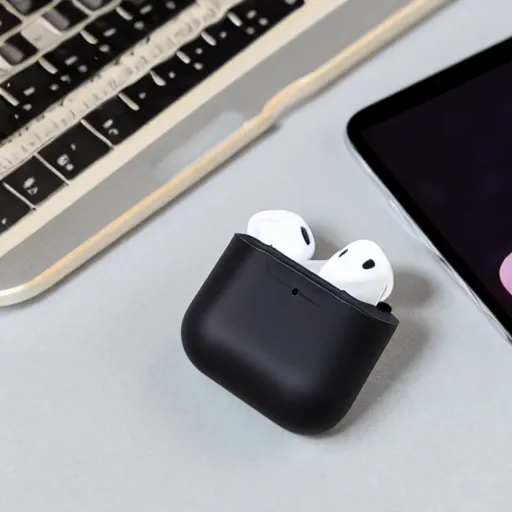 Image similar to black airpods pro case with marshmallow logo on it, studio, product photo