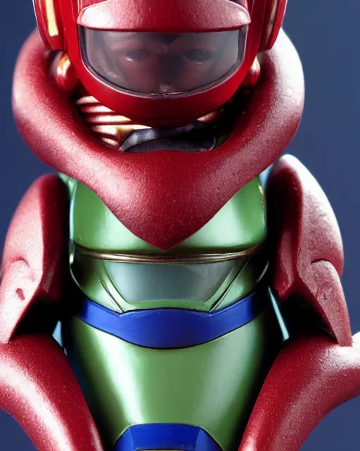 Prompt: helmet portrait of a figurine of samus aran's varia power suit from the sci - fi nintendo videogame metroid. designed by hiroji kiyotake, gene kohler and rodney brunet. metroid zero mission. metroid prime. glossy. masterpiece. intricate cybertronics. shallow depth of field. suit of armor.