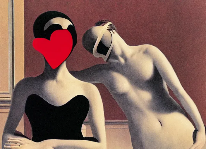 Prompt: eyes wide shut masked dancer by rene magritte