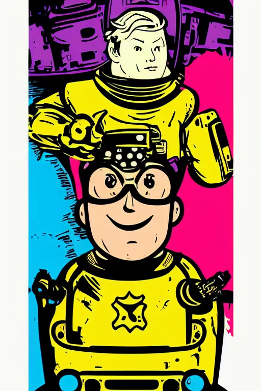 Image similar to fallout 7 6 retro futurist illustration art by butcher billy, sticker, colorful, illustration, highly detailed, simple, smooth and clean vector curves, no jagged lines, vector art, smooth andy warhol style