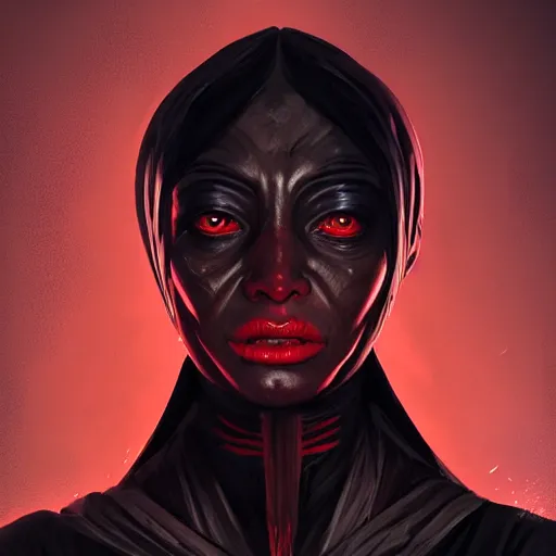 Image similar to portrait of a woman by greg rutkowski, young sith knight darth talon, red and black skin, star wars expanded universe, wearing black robes, she is about 2 0 years old, highly detailed portrait, digital painting, artstation, concept art, smooth, sharp foccus ilustration, artstation hq