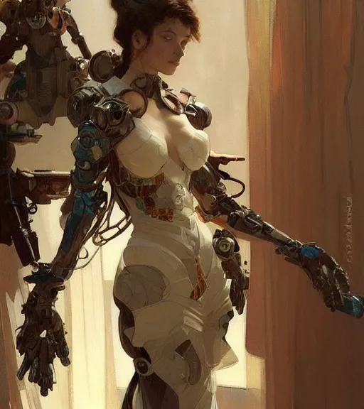 Prompt: woman combat mech, posing in a bedroom, intricate clothes, elegant, highly detailed, digital painting, artstation, concept art, smooth, sharp focus, illustration, art by krenz cushart and artem demura and alphonse mucha