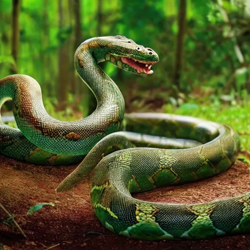 Image similar to huge snakes wearing top hats in the jungle, national geographic photo, detailed, 4k