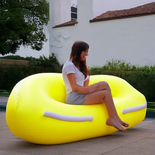 Image similar to inflatable banana chair, a chair that is shaped like an inflatable banana