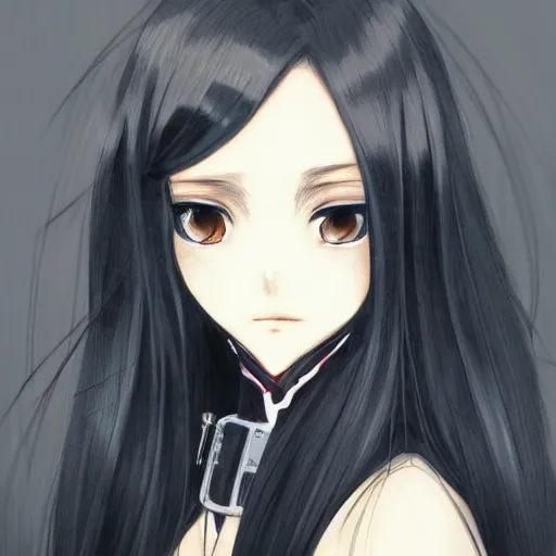 Image similar to portrait of a beautiful girl with long black hair, wearing police riot uniform, drawn by WLOP, by Avetetsuya Studios, attractive character, colored sketch anime manga panel, trending on Artstation