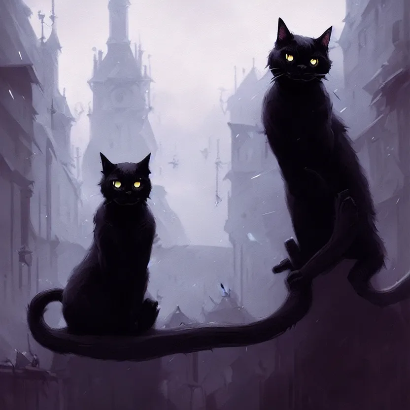 Image similar to salem black cat digital painting, greg rutkowski, artstation, cinematic, matte painting