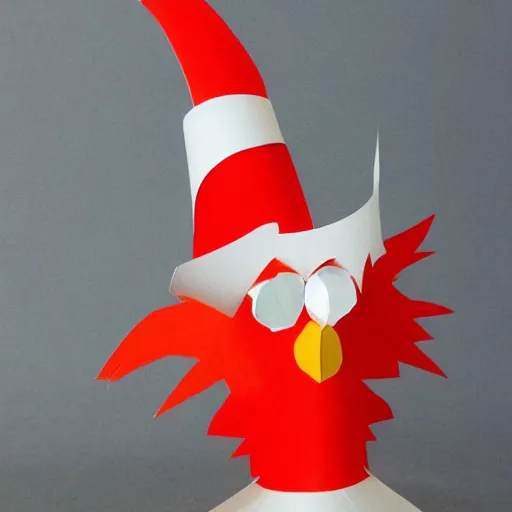 Prompt: a cut paper sculpture of doctor seuss