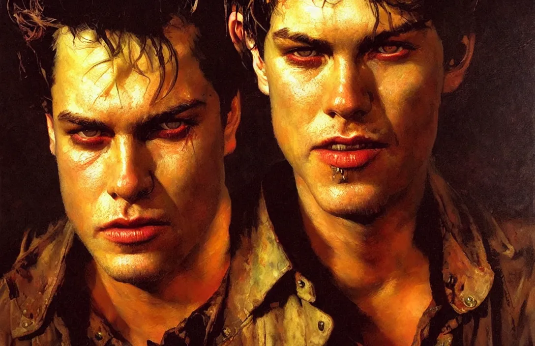 Image similar to portrait of the lost boys!!!!!!!!!!!!!!!!!!!!!!!!!!!, detailed face, detailed painting,, epic lighting, by ilya repin, phil hale and kent williams