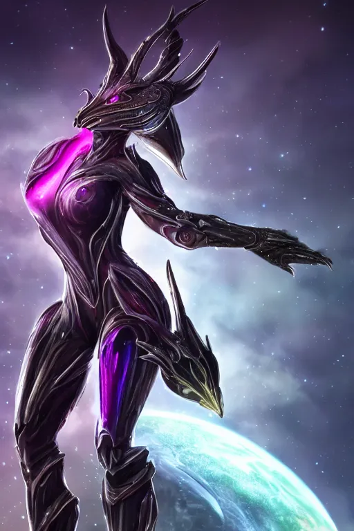 Image similar to galactic hyperdetailed elegant beautiful stunning giantess saryn warframe dragon goddess paw shot, sharp spines, sharp metal ears, smooth purple eyes, smooth fuschia skin, silver armor, bigger than galaxy, epic proportions, epic scale, epic size, warframe fanart, destiny, furry, dragon art, goddess, giantess, furaffinity, octane render