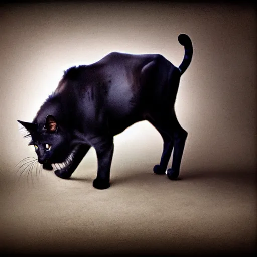 Prompt: a feline buffalo - cat - hybrid, animal photography