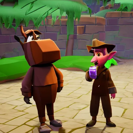 Image similar to screenshot of a humanoid inspector badger with a brown trenchcoat as an npc in spyro the dragon video game, with low poly playstation 1 graphics, upscaled to high resolution