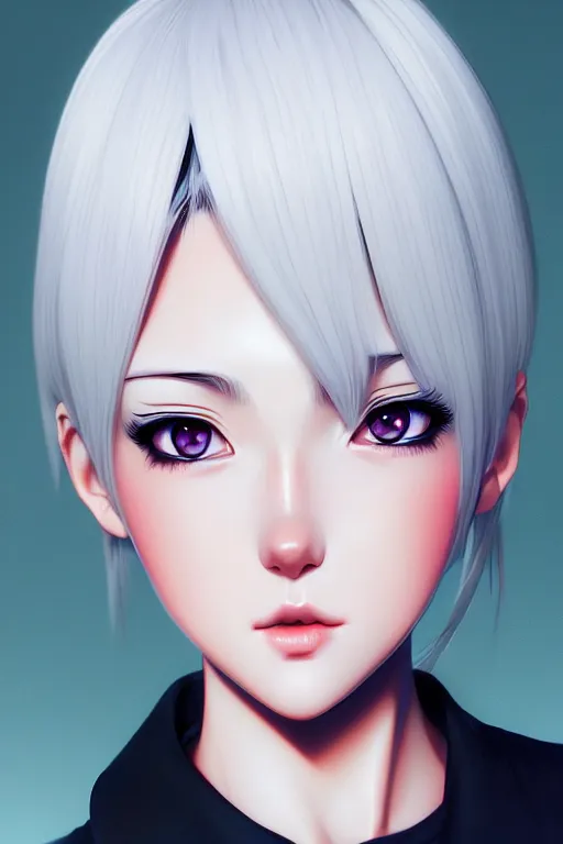 Image similar to portrait Anime girl, cute-fine-face, white-hair pretty face, realistic shaded Perfect face, fine details. Anime. realistic shaded lighting by Ilya Kuvshinov