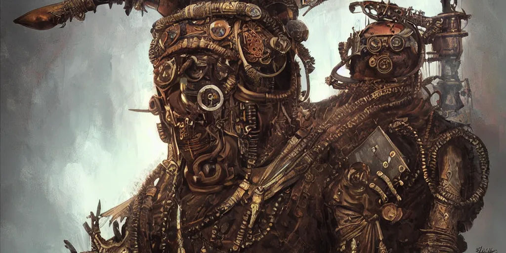 Image similar to steampunk indian knight, horror, creepy, artstation, highly detailed painting, art by eddie mendoza