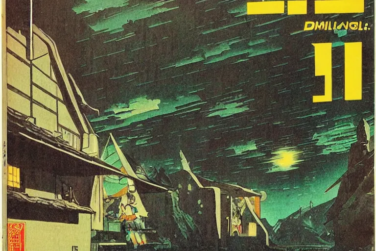 Image similar to 1 9 7 9 omni magazine cover of dnd village. japanese woodblock style by vincent di fate