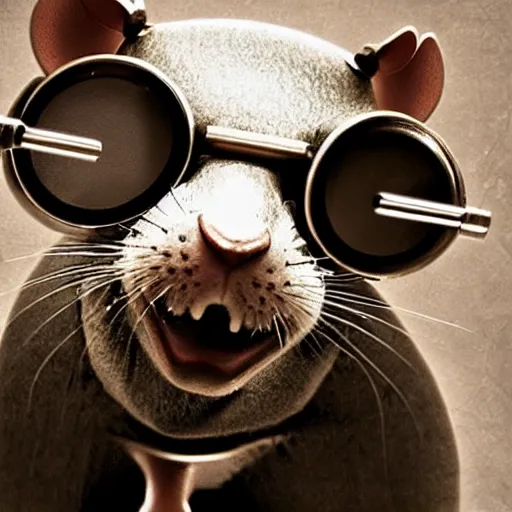 Prompt: a rat with steampunk googles, by Zack Snyder