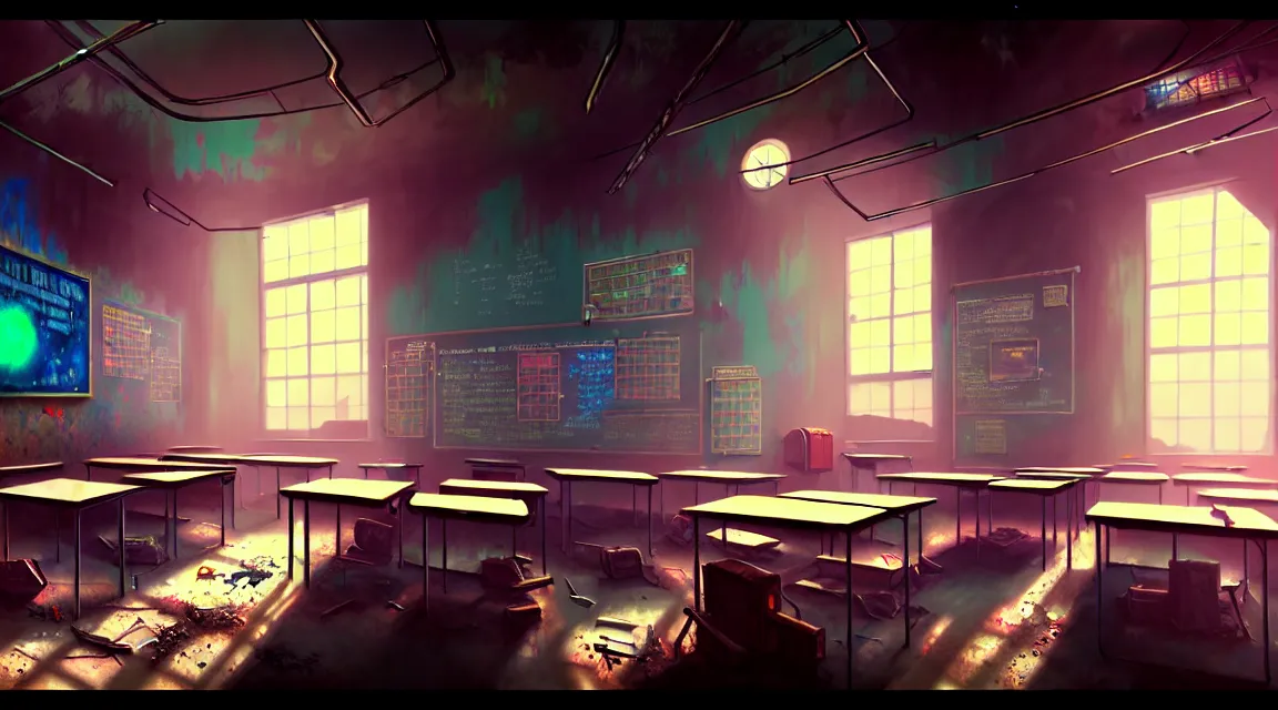 KREA - visual novel classroom background, highly detailed, natural light