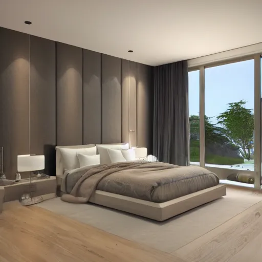 Prompt: realistic unreal engine render of an open bedroom,