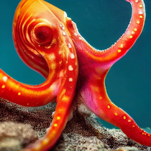 Image similar to fiery whimsical emotional eyes cephalopod, in a photorealistic macro photograph with shallow dof, in the deepest seas of the unconscious psyche