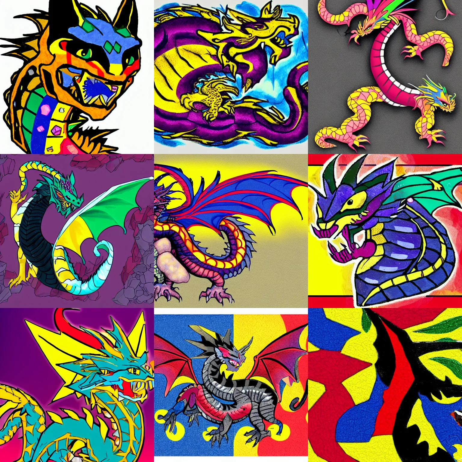 Prompt: Western dragon coloured like the Ukrainian flag sitting on a pile of multicoloured gemstones while petting a black and white cat.