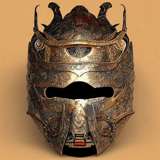 Image similar to shinobi half mask, dragon motive, render, highly detailed, ornamental, sengoku period