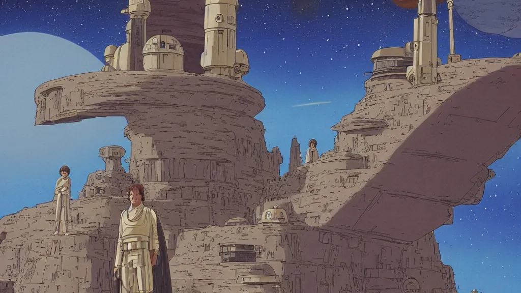 Prompt: tatooine landscape Star Wars a new hope 1977 studio ghibli highly detailed 70mm