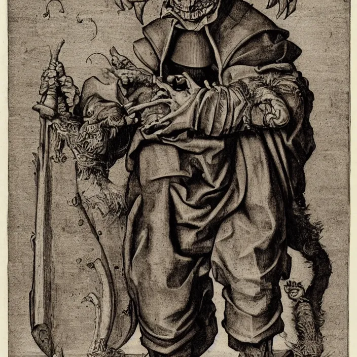 Image similar to a goblin monster priest, by Hans Holbein the Younger