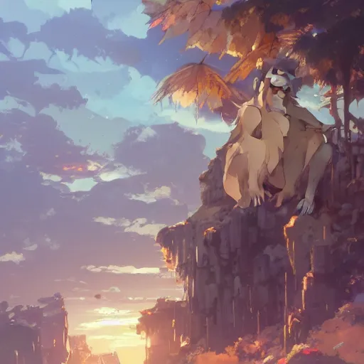 Image similar to carpenter ape in his workshop, landscape illustration concept art anime key visual trending pixiv fanbox by wlop and greg rutkowski and makoto shinkai and studio ghibli and kyoto animation