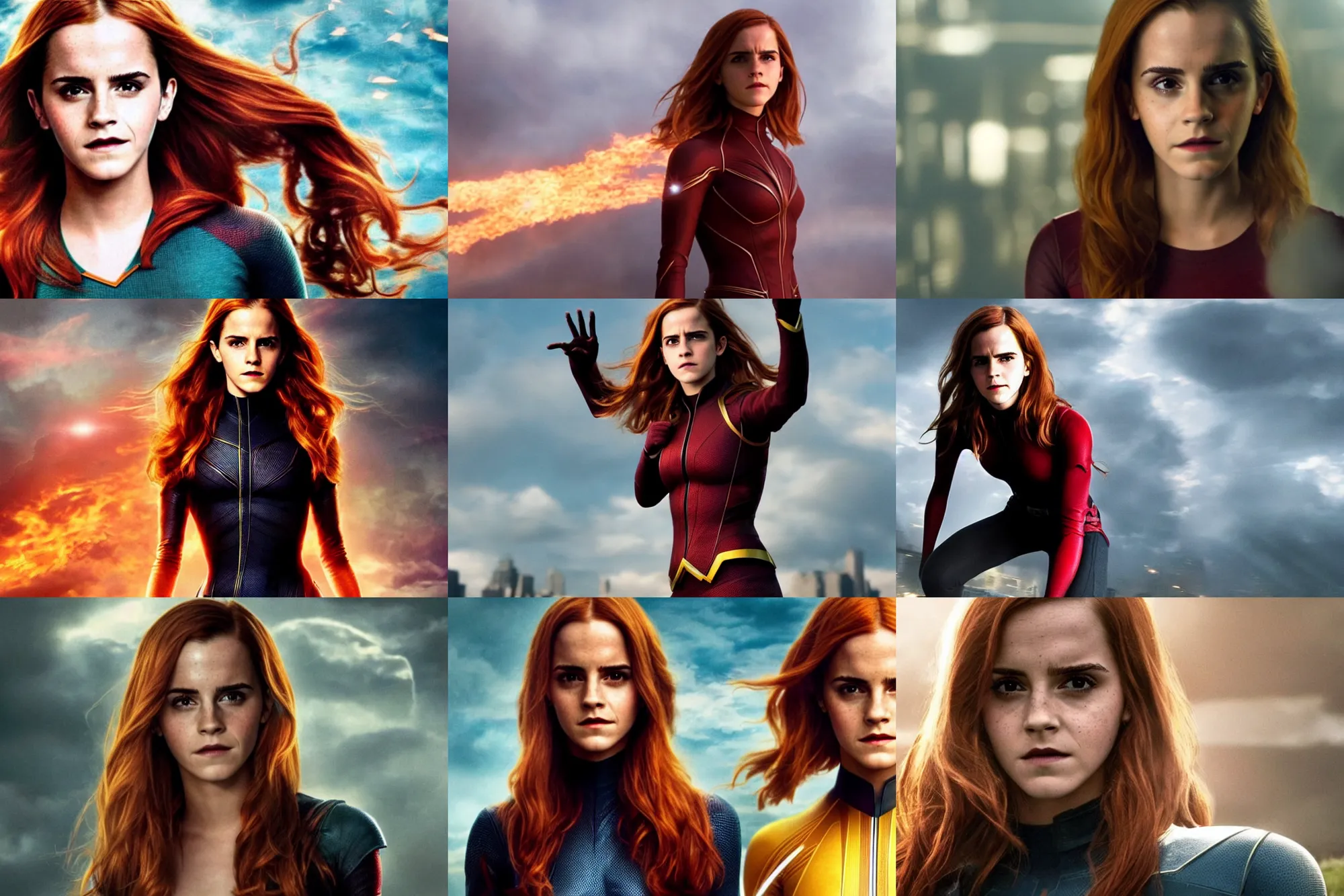 Prompt: emma watson as jean grey, movie directed by joss whedon, movie still frame, promotional image, critically acclaimed, top 6 best movie ever imdb list, symmetrical shot, idiosyncratic, relentlessly detailed, cinematic colour palette