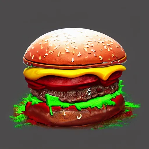 Image similar to spray paint graffiti hamburger, high details, cinematic, 8k resolution, beautiful detailed, insanely intricate details, artstation trending, octane render, unreal engine,