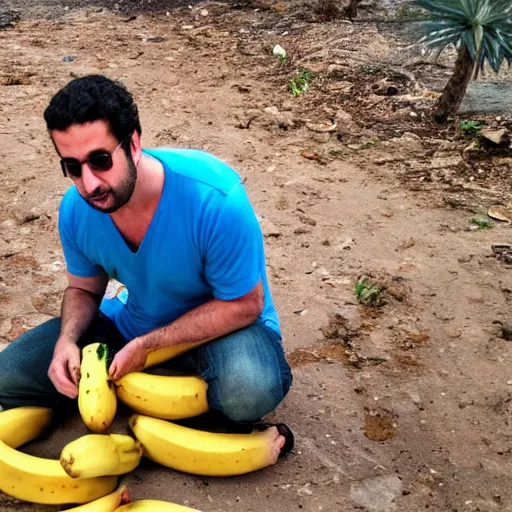 Image similar to zohan dvir building a stack of bananas on the ground