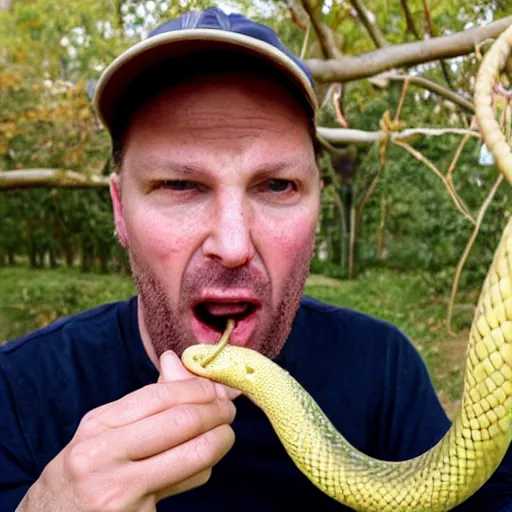 Image similar to a man eating snakes like noodles