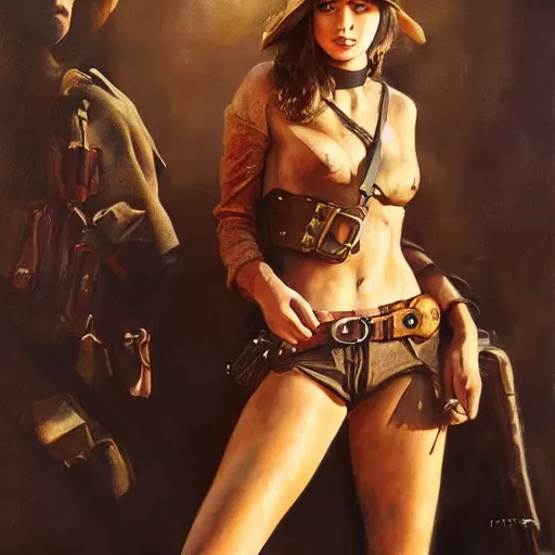 Image similar to ultra realistic portrait painting of ana de armas as a western outlaw, art by frank frazetta, 4 k, ultra realistic, highly detailed, epic lighting