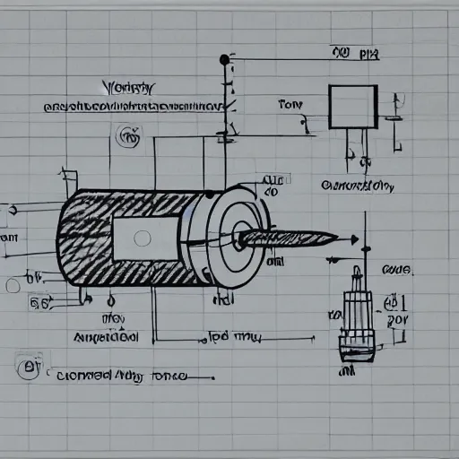 Prompt: labelled schematics of an electric motor with independent continuously variable torque and angular velocity, detailed sketch, high quality paper, ink and pencil, futuristic