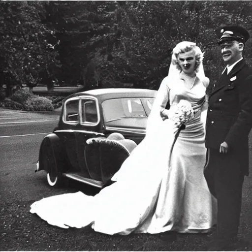 Prompt: hitler and marilyn monroe wedding photograph