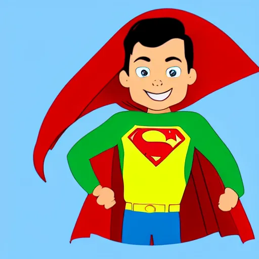 Image similar to superman as a very young boy smiling on the cartoon wild - kratts, sticker - art, svg vector, adobe - illustrator