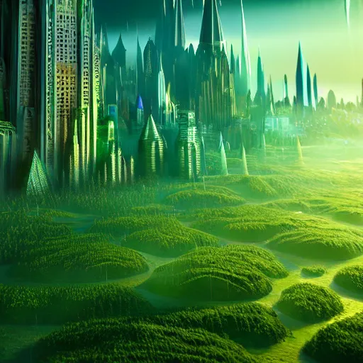 Prompt: inside a magical ethereal emerald city ,highly detailed, 4k, HDR, award-winning, artstation, octane render
