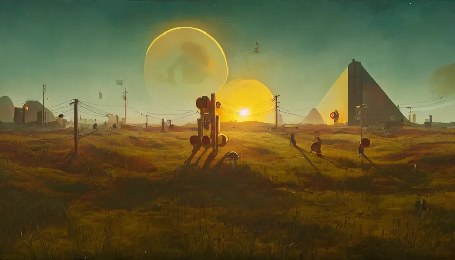 Image similar to hexagon in front of the sun, simon stalenhag