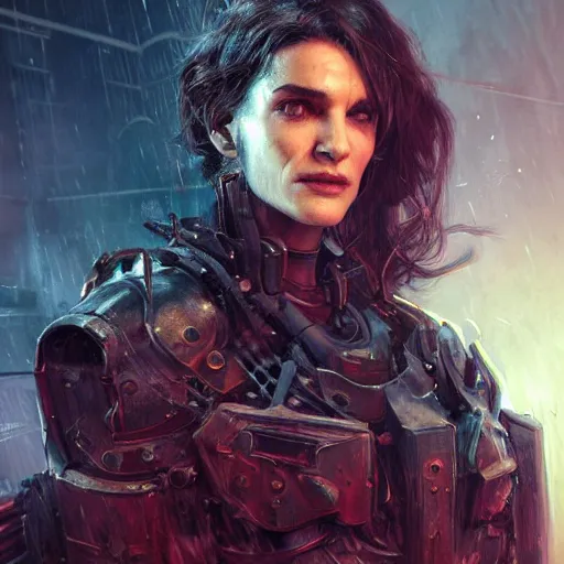 Prompt: rachel weisz portrait, dystopia core, apocalyptic, armor, warrior, dramatic, sharp focus, fiction, neon, fantasy, hyper detailed, digital art, trending in artstation, cinematic lighting, studio quality, smooth render, unreal engine 5 rendered, octane rendered, art style and nixeu and wlop and krenz cushart