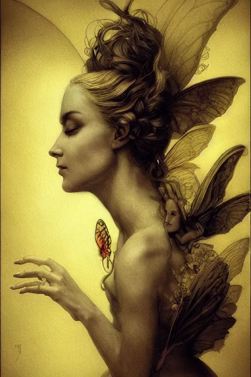 Prompt: a faerie, profile portrait, golden ratio, detailed, rainbowshift, by jean - baptiste monge and maxfield parrish and artgerm
