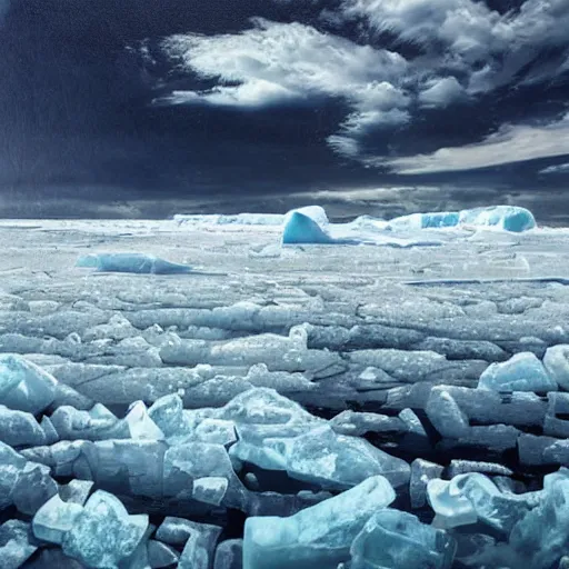 Prompt: horrific painting of an ice floe meeting magma in the middle, in the style of vintage photography, textured, skewed perspective, last photo ever taken, apocalyptic event