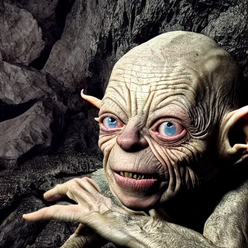 Prompt: hyperrealistic mixed media high resolution image of (Joe Biden) Gollum from Lord of the Rings in a dark cave, stunning 3d render inspired art by Jamie Salmon and István Sándorfi and Unreal Engine and Greg Rutkowski, perfect facial symmetry, realistic flesh, dim volumetric lighting, 8k octane beautifully detailed render, full body shot, post-processing, extremely hyper-detailed, intricate, epic composition, highly detailed attributes, highly detailed atmosphere, cinematic lighting, masterpiece, trending on artstation, very very detailed, masterpiece, stunning, flawless completion, lifelike texture, perfection,