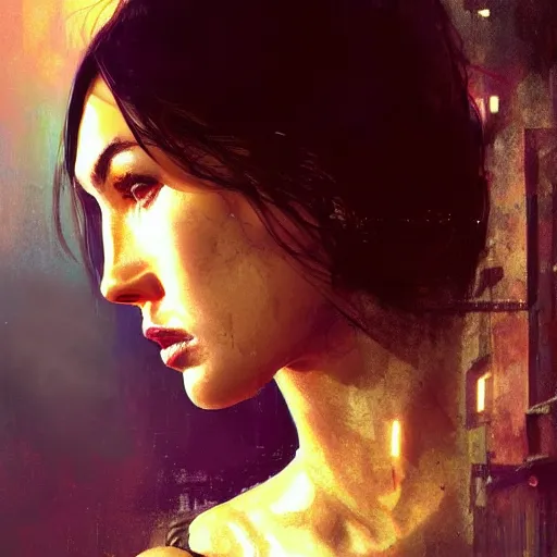 Prompt: megan fox, hyperrealistic portrait, bladerunner street, art of elysium by jeremy mann and alphonse mucha, fantasy art, photo realistic, dynamic lighting, artstation, poster, volumetric lighting, very detailed face, 4 k, award winning