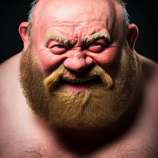 Prompt: Portrait of a gragas , league of legends , EOS R5, f/2.8, HDR, natural light, medium close shot, dynamic pose, award winning photograph, Michelangelo style