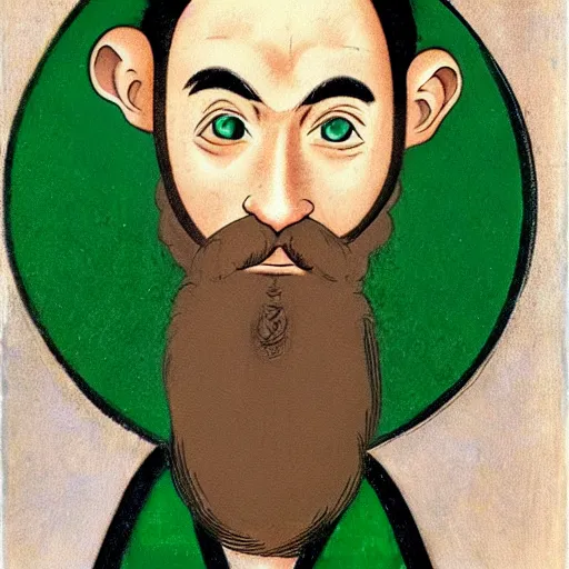 Image similar to portrait painting of surprising Michelangelo di Lodovico with topknot in the style of japanese cartoon with green background for editing